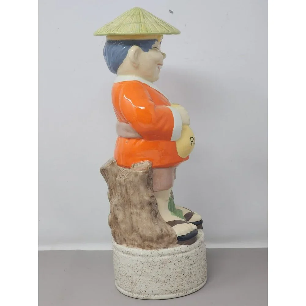 Vintage Ceramic Asian Man Rice Bag Hiking Stick Storage‎ Holder Decanter